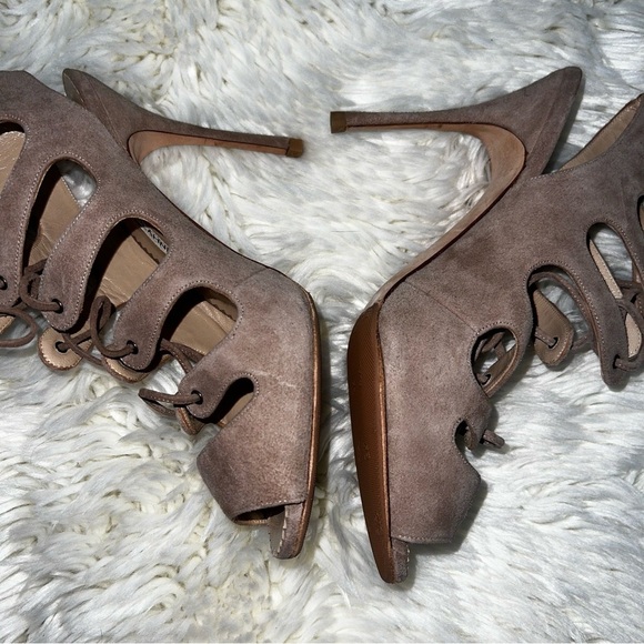 Manolo Blahnik Taupe Lace-Up Heels - Picture 3 of 6